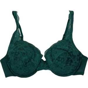 Vtg Lilyette 34C Green Padded Floral Lace Demi Bra Full Coverage PushUp Lingerie